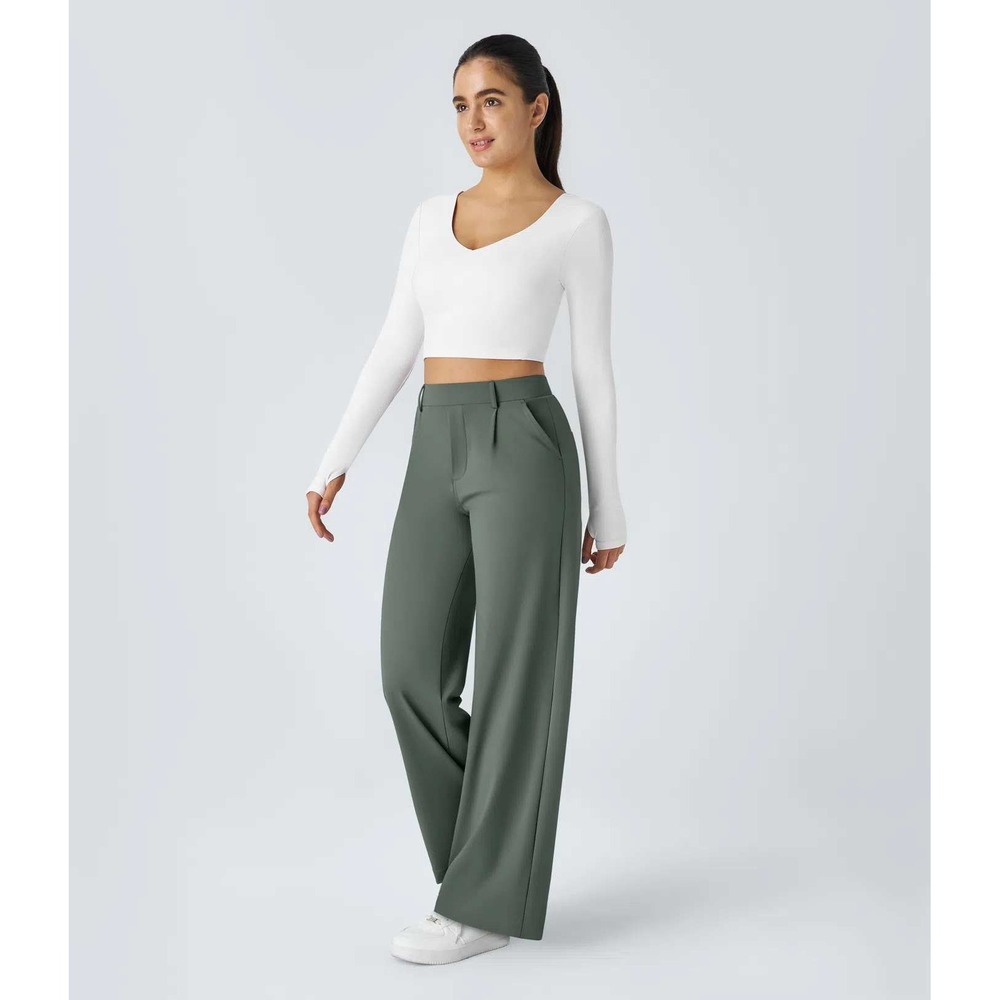 Halara Flex DayStretch High Waisted Pants Women XL Tall Green Straight Leg NWT